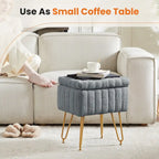 Vanity Stool Chair with Storage, Ottoman Faux Fur Soft Padded Makeup Footstools Seat with 4 Metal Legs Anti-Slip Adjustable Feet