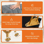 Vanity Stool Chair with Storage, Ottoman Faux Fur Soft Padded Makeup Footstools Seat with 4 Metal Legs Anti-Slip Adjustable Feet