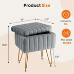 Vanity Stool Chair with Storage, Ottoman Faux Fur Soft Padded Makeup Footstools Seat with 4 Metal Legs Anti-Slip Adjustable Feet