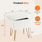 Vanity Stool Chair with Storage, Ottoman Faux Fur Soft Padded Makeup Footstools Seat with 4 Metal Legs Anti-Slip Adjustable Feet