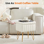 Vanity Stool Chair with Storage, Ottoman Faux Fur Soft Padded Makeup Footstools Seat with 4 Metal Legs Anti-Slip Adjustable Feet