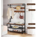 Industrial Storage Shoe Bench, 72 Mudroom Hall Tree with 8 Hanging Hooks