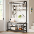 Industrial Storage Shoe Bench, 72 Mudroom Hall Tree with 8 Hanging Hooks