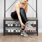 Industrial Storage Shoe Bench, 72 Mudroom Hall Tree with 8 Hanging Hooks