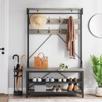 Industrial Storage Shoe Bench, 72 Mudroom Hall Tree with 8 Hanging Hooks