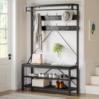 Industrial Storage Shoe Bench, 72 Mudroom Hall Tree with 8 Hanging Hooks