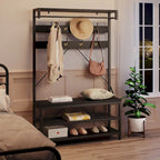 Industrial Storage Shoe Bench, 72 Mudroom Hall Tree with 8 Hanging Hooks