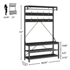 Industrial Storage Shoe Bench, 72 Mudroom Hall Tree with 8 Hanging Hooks