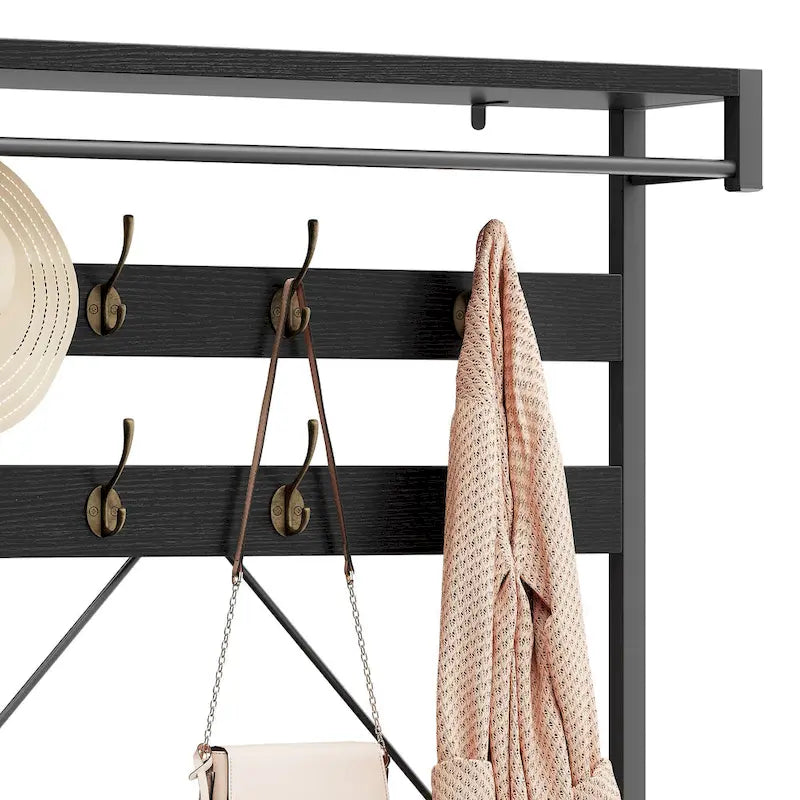 Industrial Storage Shoe Bench, 72 Mudroom Hall Tree with 8 Hanging Hooks