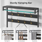 Industrial Storage Shoe Bench, 72 Mudroom Hall Tree with 8 Hanging Hooks