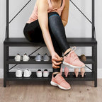 Industrial Storage Shoe Bench, 72 Mudroom Hall Tree with 8 Hanging Hooks