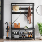 Industrial Storage Shoe Bench, 72 Mudroom Hall Tree with 8 Hanging Hooks