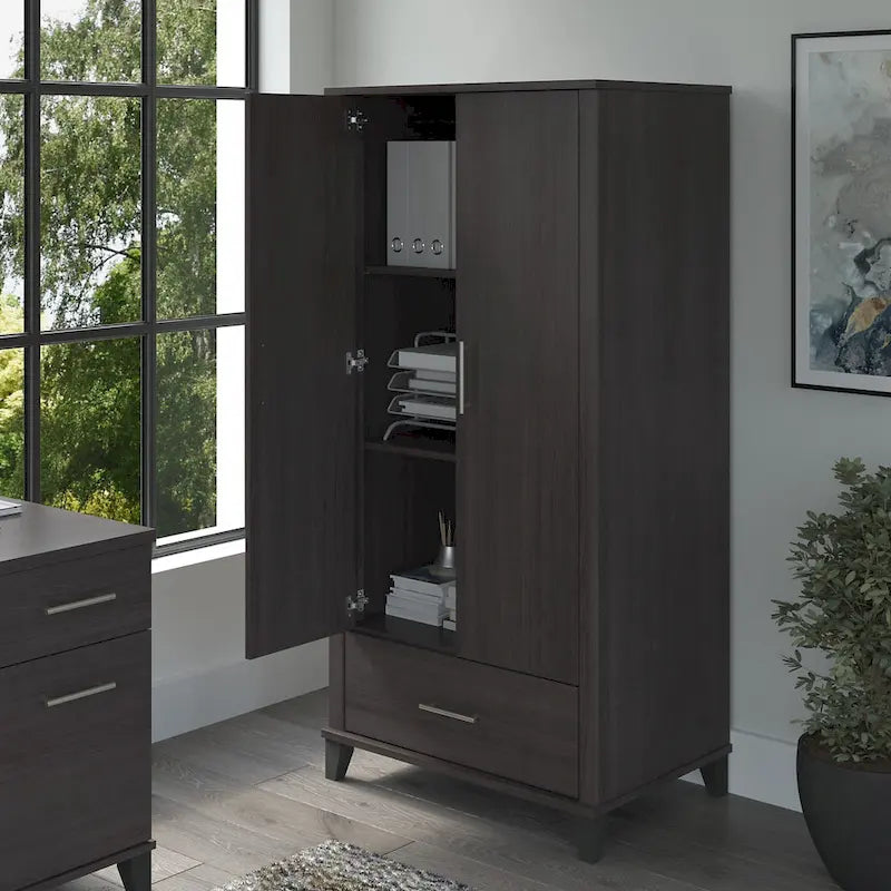 Tall Storage Cabinet with Doors and Drawer