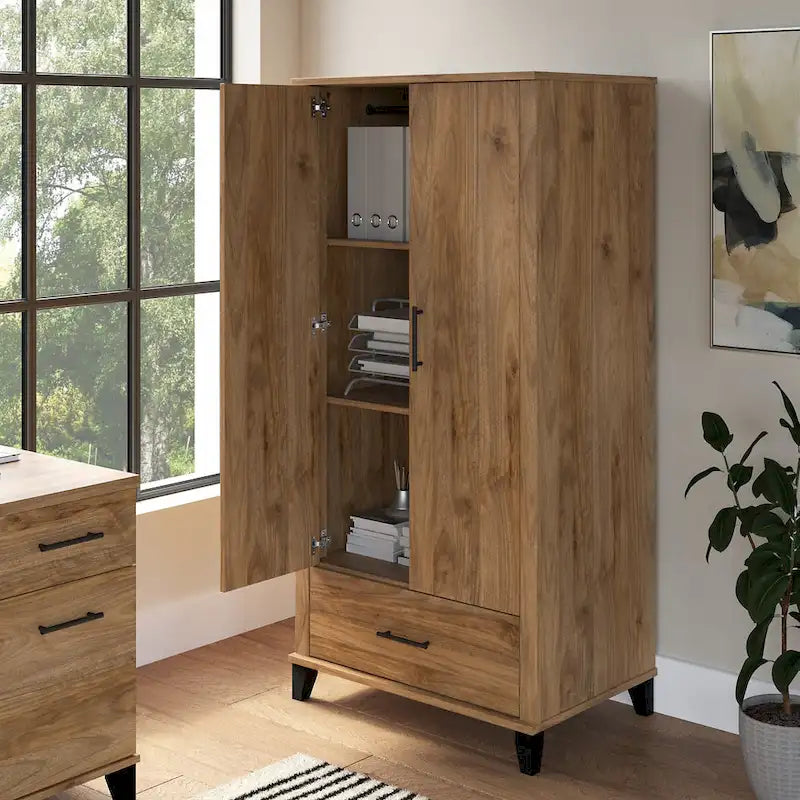 Tall Storage Cabinet with Doors and Drawer
