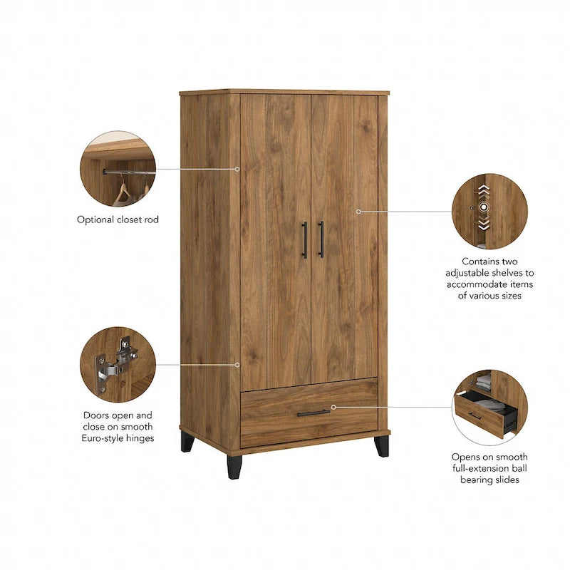 Tall Storage Cabinet with Doors and Drawer