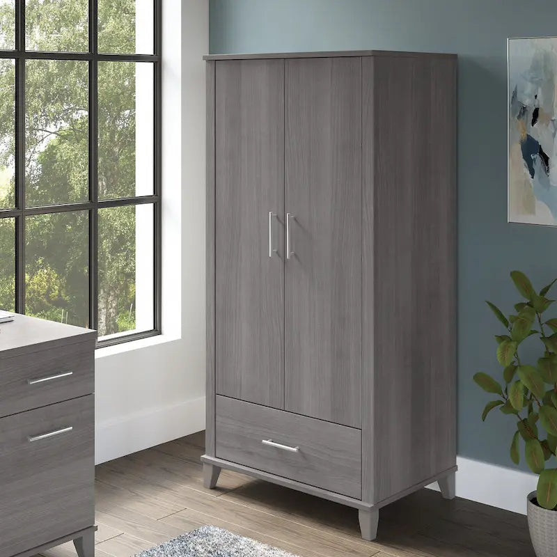 Tall Storage Cabinet with Doors and Drawer