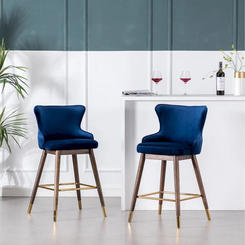 Modern Fabric Bar Stools with Foam-Padded Backrest Seat, Solid Wood Legs, for Kitchen Island Dining Room Living Room
