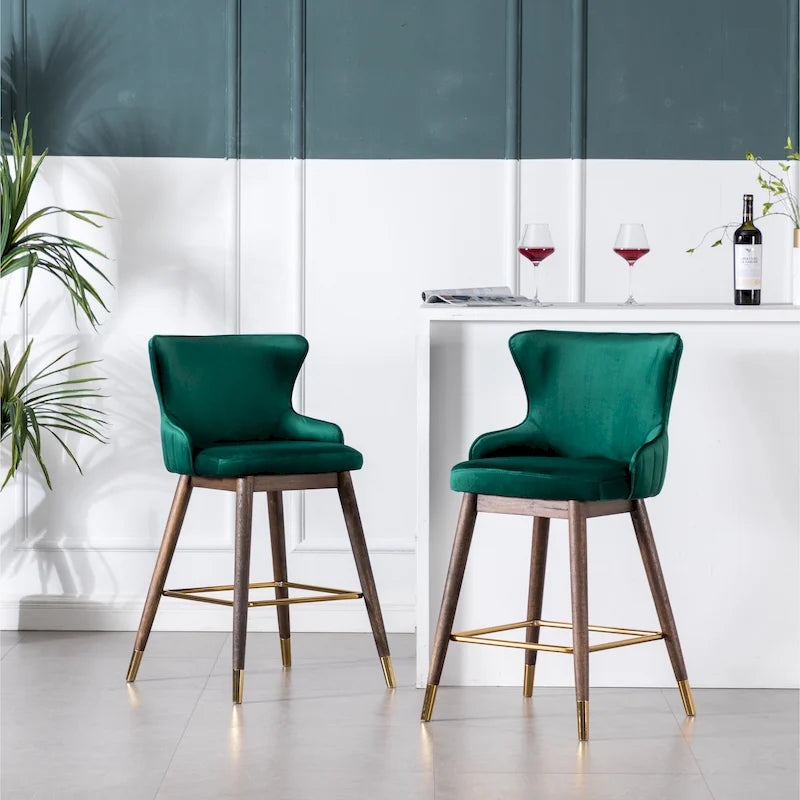 Moderne Barhocker aus Stoff mit schaumstoffgepolsterter Rückenlehne und Sitzfläche, Massivholzbeine, für Kücheninsel Esszimmer Wohnzimmer