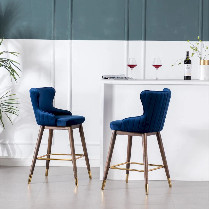 Modern Fabric Bar Stools with Foam-Padded Backrest Seat, Solid Wood Legs, for Kitchen Island Dining Room Living Room
