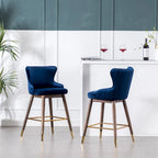 Modern Fabric Bar Stools with Foam-Padded Backrest Seat, Solid Wood Legs, for Kitchen Island Dining Room Living Room
