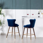 Modern Fabric Bar Stools with Foam-Padded Backrest Seat, Solid Wood Legs, for Kitchen Island Dining Room Living Room