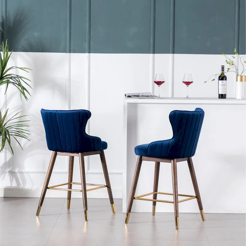 Modern Fabric Bar Stools with Foam-Padded Backrest Seat, Solid Wood Legs, for Kitchen Island Dining Room Living Room