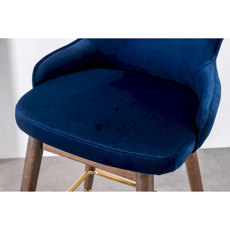 Modern Fabric Bar Stools with Foam-Padded Backrest Seat, Solid Wood Legs, for Kitchen Island Dining Room Living Room