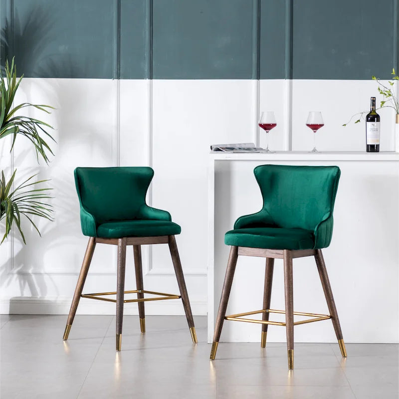 Modern Fabric Bar Stools with Foam-Padded Backrest Seat, Solid Wood Legs, for Kitchen Island Dining Room Living Room