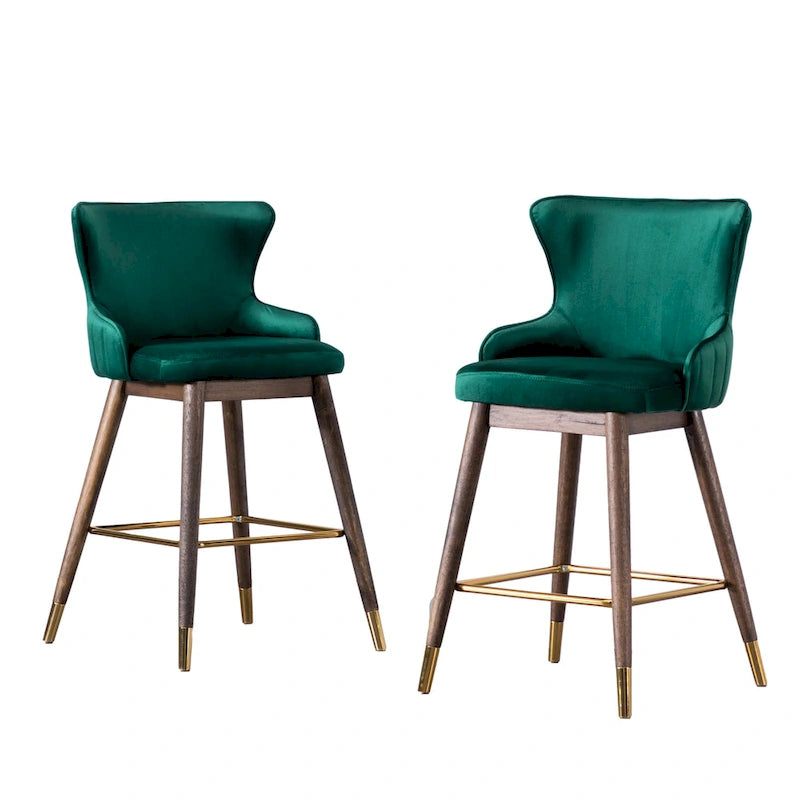 Modern Fabric Bar Stools with Foam-Padded Backrest Seat, Solid Wood Legs, for Kitchen Island Dining Room Living Room