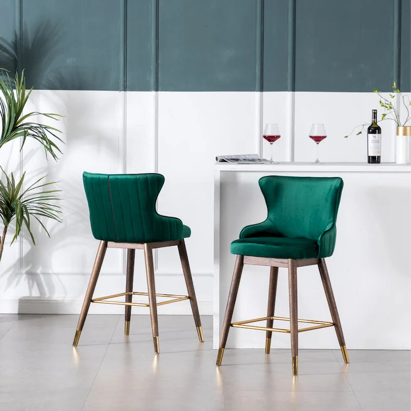Modern Fabric Bar Stools with Foam-Padded Backrest Seat, Solid Wood Legs, for Kitchen Island Dining Room Living Room