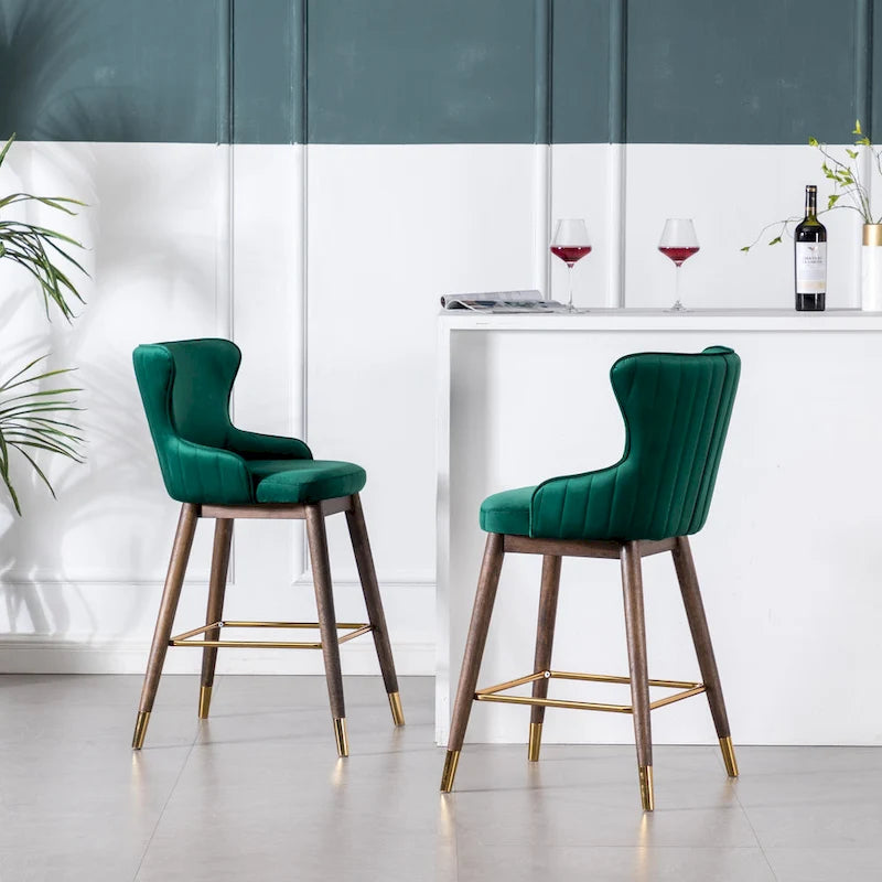 Modern Fabric Bar Stools with Foam-Padded Backrest Seat, Solid Wood Legs, for Kitchen Island Dining Room Living Room