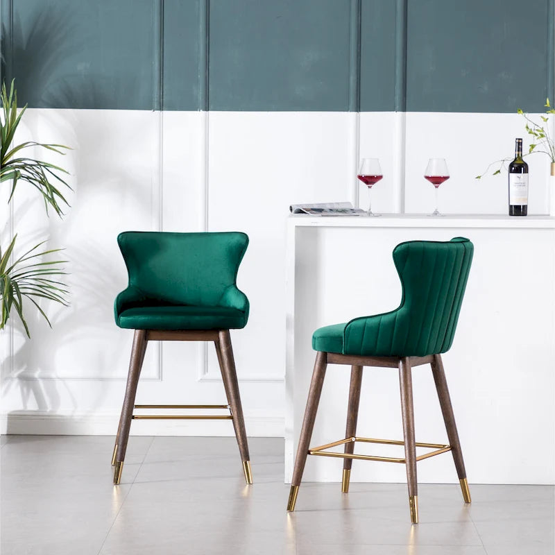 Modern Fabric Bar Stools with Foam-Padded Backrest Seat, Solid Wood Legs, for Kitchen Island Dining Room Living Room