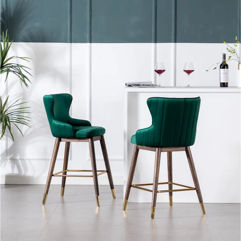 Modern Fabric Bar Stools with Foam-Padded Backrest Seat, Solid Wood Legs, for Kitchen Island Dining Room Living Room