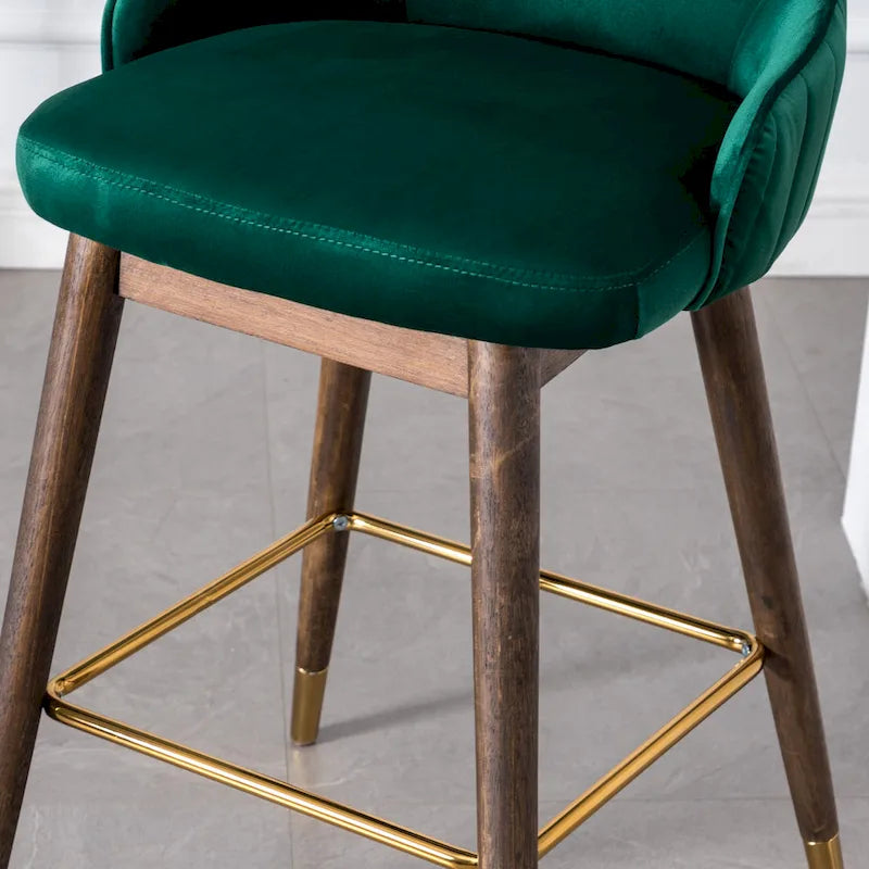 Modern Fabric Bar Stools with Foam-Padded Backrest Seat, Solid Wood Legs, for Kitchen Island Dining Room Living Room
