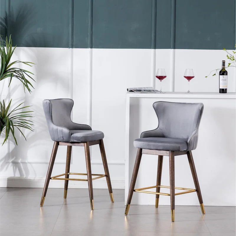 Modern Fabric Bar Stools with Foam-Padded Backrest Seat, Solid Wood Legs, for Kitchen Island Dining Room Living Room