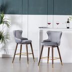 Modern Fabric Bar Stools with Foam-Padded Backrest Seat, Solid Wood Legs, for Kitchen Island Dining Room Living Room