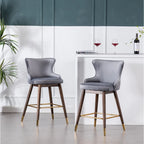 Modern Fabric Bar Stools with Foam-Padded Backrest Seat, Solid Wood Legs, for Kitchen Island Dining Room Living Room