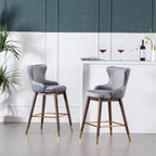 Modern Fabric Bar Stools with Foam-Padded Backrest Seat, Solid Wood Legs, for Kitchen Island Dining Room Living Room