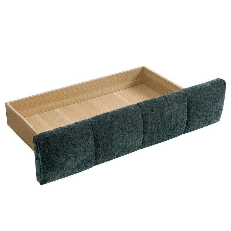 Queen Platform Bed with Chenille Fabric, Soft Headboard & Built-In Drawers