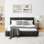 Queen Platform Bed with Chenille Fabric, Soft Headboard & Built-In Drawers