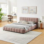 Queen Platform Bed with Chenille Fabric, Soft Headboard & Built-In Drawers
