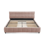 Queen Platform Bed with Chenille Fabric, Soft Headboard & Built-In Drawers