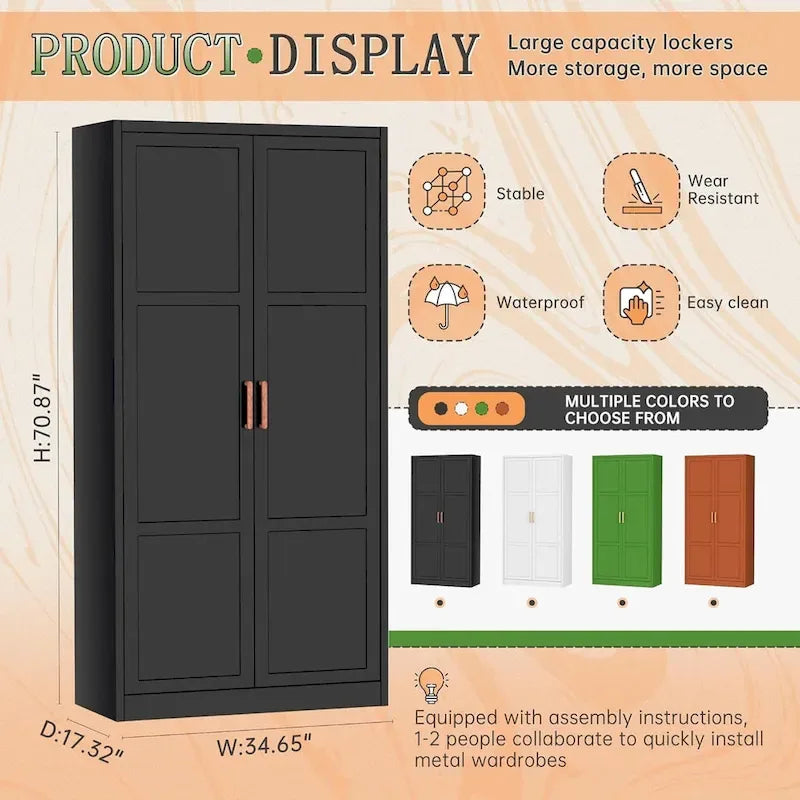 Modern Metal Lockable Wardrobe Armoire Storage Cabinet