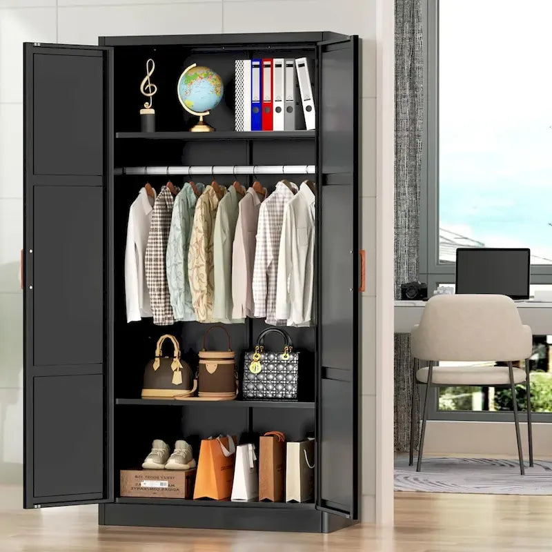 Modern Metal Lockable Wardrobe Armoire Storage Cabinet