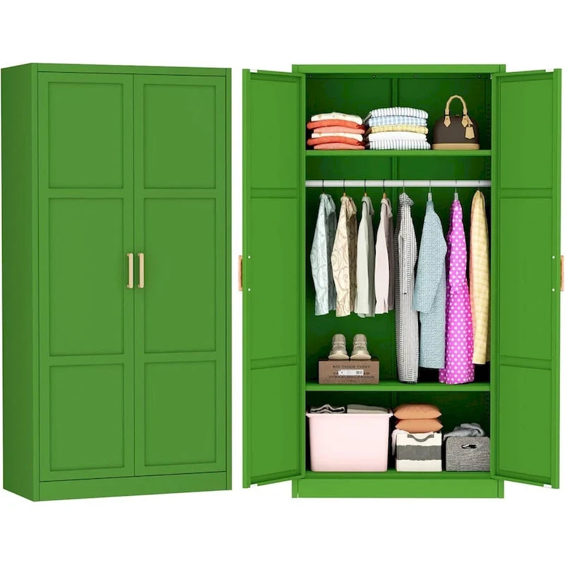 Modern Metal Lockable Wardrobe Armoire Storage Cabinet