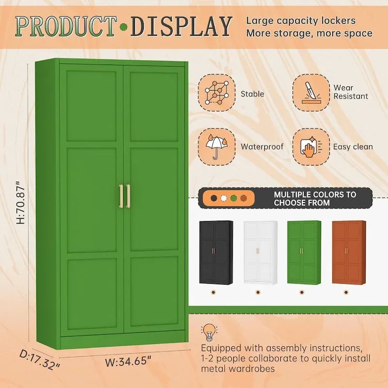 Modern Metal Lockable Wardrobe Armoire Storage Cabinet