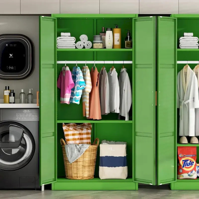 Modern Metal Lockable Wardrobe Armoire Storage Cabinet