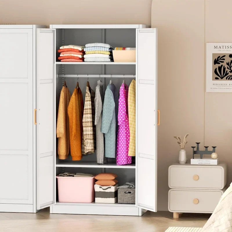 Modern Metal Lockable Wardrobe Armoire Storage Cabinet
