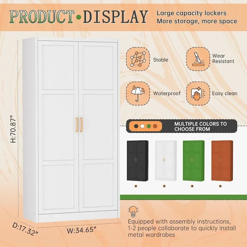 Modern Metal Lockable Wardrobe Armoire Storage Cabinet