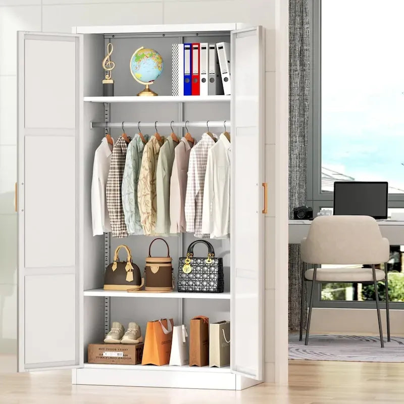 Modern Metal Lockable Wardrobe Armoire Storage Cabinet
